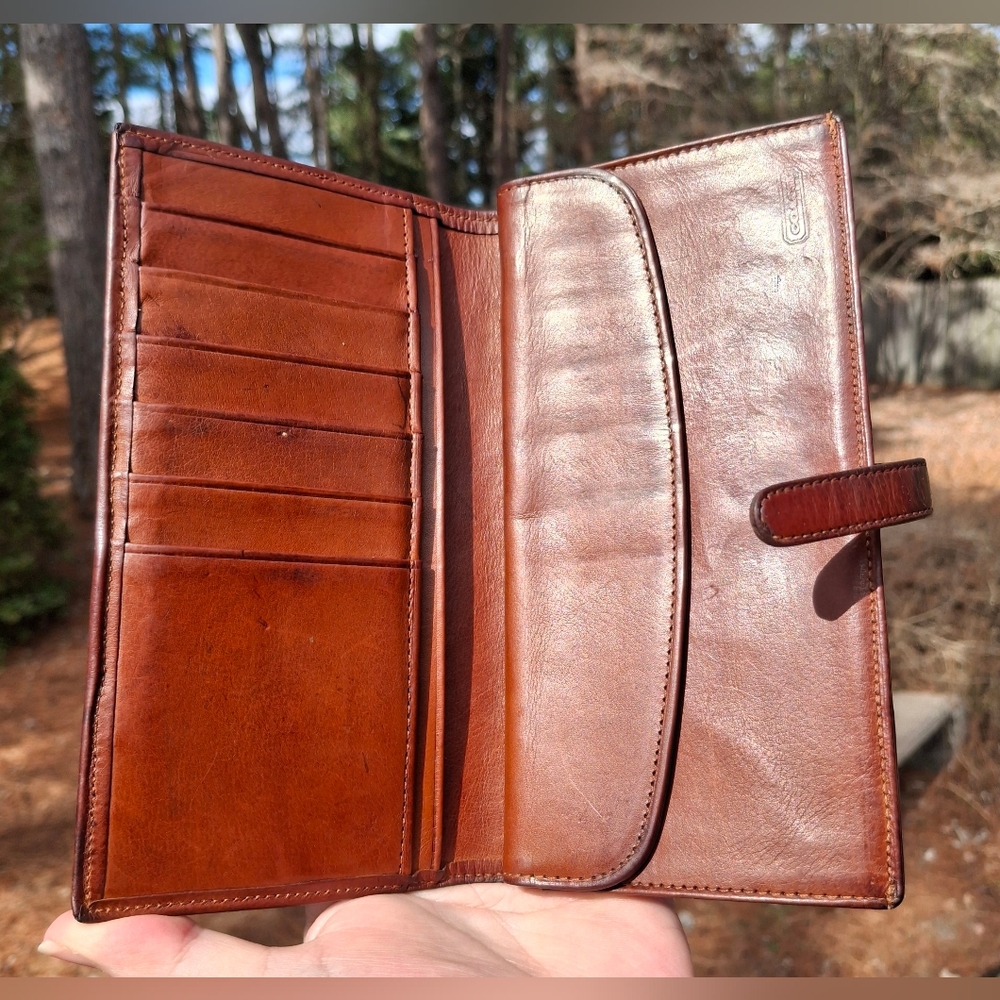 Vintage Coach Rich Brown Water Buffalo Bifold Long Wallet Tab And Loop Closure - Picture 8 of 13